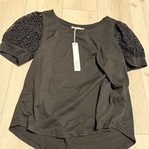 Elegant Black Eyelet Sleeve Women's Top